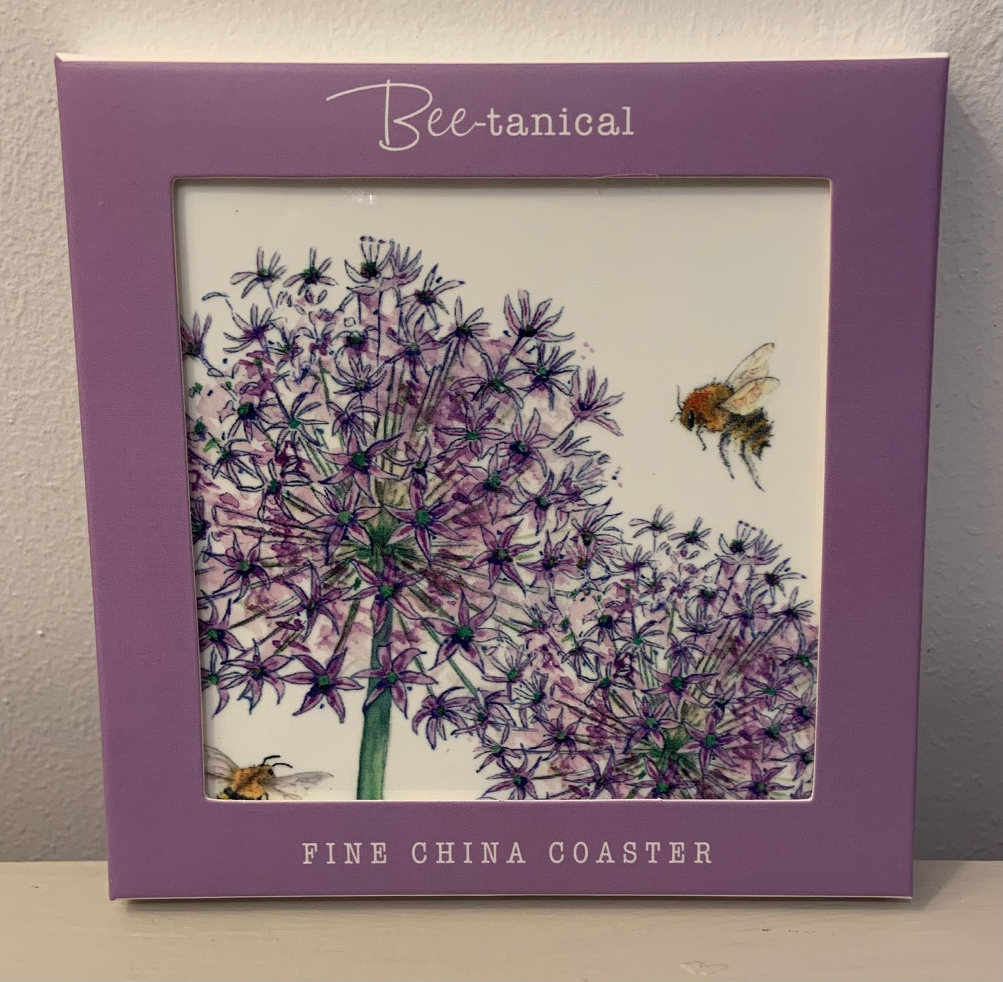 Allium and Bees Botanical Ceramic Coaster