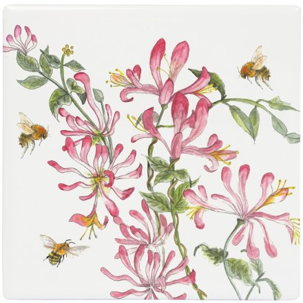 Honeysuckle and Bees Botanical Ceramic Coaster