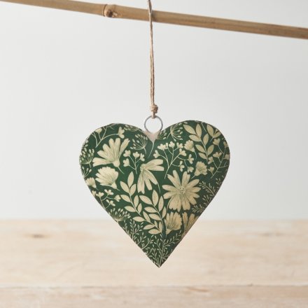 Green Floral Love Heart Hanger
