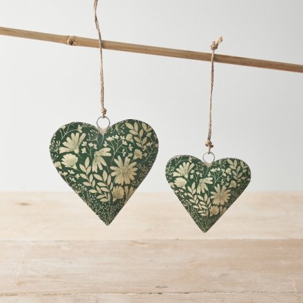 Green Floral Love Heart Hanger